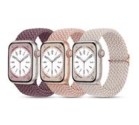 Ouwegaga Pack 3 Strap Compatible with Apple Watch Strap 38mm 40mm 41mm,Nylon Sport Stretch Elastic Braided Replacement Solo Loop for iWatch SE Series 9 8 7 6 5 4 3 2 1,Smoke Violet/Nude Pink/Starlight