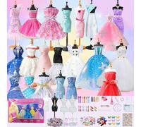OUWEWIN Fashion Designer Kits for Girls, 500+ Sewing Kit Arts and Crafts for Kids First Sewing Kit with 4 Mannequins Girl Toys Birthday Gift for Age 6 7 8 9 10 11 12+ Year Old