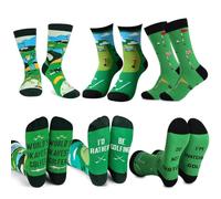 OUWEWIN Golf Socks for Men, 3 Pairs Funny Socks for Outdoor Activities Lovers Novelty Golf Gifts for Dad Husband Him