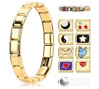 Ouxayapl Gold Italian Charm Bracelet, Italian Bracelet Set, Removable Modules for 9mm Bracelets, Gold Italian Charm Bracelets with Opening Tool for Girls and, M, No gem