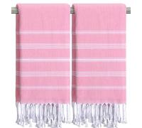 Ouxiaobai Hand Towels for Bathroom - Pack of 2 Turkish Hand Towels Set, Thin Decorative Tea Towel, 20 * 30 Inch Kitchen Cloth with Tassel (Pink)