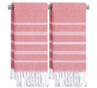 Ouxiaobai Hand Towels for Bathroom - Pack of 2 Turkish Hand Towels Set, Thin Decorative Tea Towel, 20 * 30 Inch Kitchen Cloth with Tassel (Red)