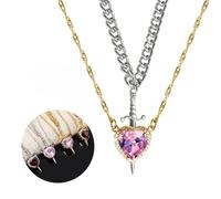 OuXing Heart and Sword Necklace for Couples,Stain-less S-teel You are in My Heart Necklace Set,He-art Shaped Crystal and S-word Matchin Neck-lace,He-art Sw-ord Ne-cklace,Silver Sw-ord Gold He-art Red