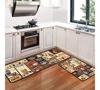 OUXIOAZ 2 PCS Kitchen Rugs and Mats Non Skid Washable, Soft Super Absorbent Graffiti and Burgundy Wine Kitchen Mat Doormat Bathroom Runner Set (Coffee Kitchen, One Size)