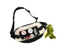 OUXUNDAI Bum Bag Chest Bag Men's Casual Shoulder Backpack Trendy Messenger Bag Waist Bag Portable Small-White and Black Stitching