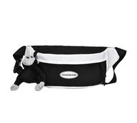 OUXUNDAI Bum Bag Fashion Messenger Bag Versatile Waist Bag Men's Canvas Casual Bag Women's Lightweight Multi-Layer Sports Chest Bag-Black and White