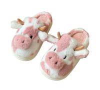OUXUNDAI Cotton slippers Spotted Cow Fur Cotton Slippers Winter Plus Velvet Thickened Home Cotton Shoes Warm Non-Slip Thick Sole-Cow Slippers Pink-36-37
