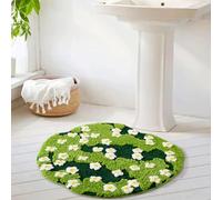 Ouyattle Cute Green Bath Mat Floral Moss Spring Daisy Flower Bathroom Rugs Non Slip Machine Washable Super Absorbent, Irregular Shaped 2ft Luxury Grass Microfiber Bath Rug Bathroom Shower Floor Mat