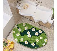 Ouyattle Cute Green Floral Bath Mat Microfiber Moss Bathroom Rug 16''W x 24''L Non Slip Washable, Modern Chic Boho Aesthetic Trendy Shaggy Bathroom Shower Floor Mat Absorbent