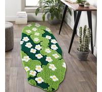Ouyattle Cute Green Floral Bathroom Runner Rugs Extra Long Bath Mat 24''W x 60''L Non Slip Washable, Modern Chic Boho Aesthetic Trendy Funky Moss Throw Runner Rugs for Kitchen Bedroom Entryway