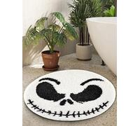 Ouyattle Jack Skellington Halloween Round Bathroom Rugs Mat 2ft, Non-Slip Machine Washable Soft Absorbent Shaggy Bath Rug Spooky Creepy Cute Halloween Bathroom Shower Floor Mat