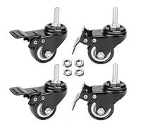 OuYi 1.5" Stem Casters, Screwed Bolt 5/16" x 1" - 18, Heavy Duty Swivel Stem Casters with Brake Lock PU Foam Quite Mute No Noise Castors Markless Wheels Double Bearings, 4 Pack with Nuts