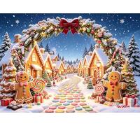 OUYIDA 7x5FT Christmas Candy Cane Backdrop Winter Snowy Gingerbread House Xmas Pine Arch Ginger Man Lollipop Photography Background for Holiday Party Decorations Photo Booth Banner