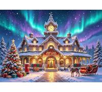 OUYIDA 7x5FT Christmas North Pole Post Office Backdrop Winter Aurora Pine Tree Snowy Forest Santa Elk Photography Background Family Kids Christmas Party Decorations Photo Props
