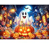 OUYIDA 7x5FT Ghost Pumpkin Halloween Photo Backdrop Night Moon Cute Ghost Halloween Banner Photography Background for Party Decoration Banner Photo Booth Props