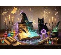 OUYIDA 7x5FT Halloween Backdrop Magical Witch Books Potion Black Cat Candles Spooky Photography Background for Kids Adults Halloween Party Decorations Banner Photo Props