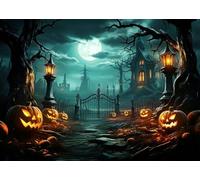 OUYIDA 7x5FT Halloween Backdrop Spooky Haunted Graveyard Backdrop Horror Moon Night Pumpkin Photography Background for Halloween Party Decorations Banner Photo Props