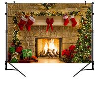 OUYIDA 9X6FT Christmas Themed Fireplace Vinyl Photography Backdrop Photo Background Studio Prop CEM06B