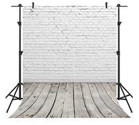 OUYIDA White Brick Wall with Gray Wood Floor for Baby Shower Birthday Festival Themed Party 5X7FT Photography Backdrop Background Adult Portrait Wallpaper Photo Video Shooting Studio Props PCK77T