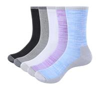 OUYJIA Women's Sports Socks Moisture Wicking Cotton Cushioned Crew Socks Performance Gym Golf Tennis Sock Training Athletic Sock For Women Ladies 4-7, Multipack, 5 Pairs