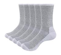 OUYJIA Women's Sports Socks Moisture Wicking Grey Cotton Cushioned Crew Socks Performance Gym Golf Tennis Sock Training Athletic Sock For Women Ladies 4-7, Multipack, 5 Pairs