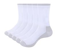OUYJIA Women's White Sports Socks Moisture Wicking Cotton Rich Womens Socks Cushioned Crew Gym Golf Tennis Training Athletic Socks For Women Ladies 4-7, Multipack, 5 Pairs