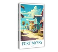 OUYKAN Fort Myers Travel Print Wall Art Fort Myers Wall Hanging Home Décor Florida Lover Gift Florida Print Canvas Poster Bedroom Decor Sports Landscape Office Room Decor Gift Frame 24x36inch