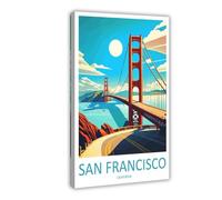 OUYKAN San Francisco Golden Gate Travel Print Wall Art San Francisco Wall Hanging Home Décor Art California Lover Canvas Poster Bedroom Decor Sports Landscape Office Room Decor Gift Frame 16x24inch