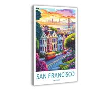 OUYKAN San Francisco Travel Poster California Wall Art Cityscape Print Golden Gate View Illustration Bay Area Decor SF Gift Souvenir Scene Canvas Poster Bedroom Decor Sports Landscape Office Room Deco