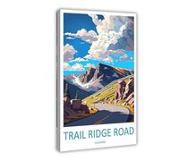 OUYKAN Trail Ridge Road Travel Print Wall Art Trail Ridge Road Wall Hanging Home Décor Colorado Gift Lover Canvas Poster Bedroom Decor Sports Landscape Office Room Decor Gift Frame 24x36inch