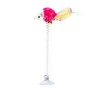 Ouyniei 1Pc/3Pcs Swinging Mouse Cat Toy with Suction Cup, Spring and Feather for Play(Red)