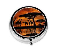 OUYNIEI Africa Giraffe Majestic Tree Printed Round Pill Box Pill Storage Bag