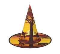 Ouyniei African Animal Sunset printed Halloween hat halloween witch hat foldable pointed hat
