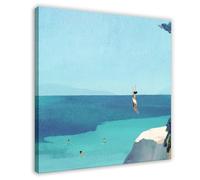 Ouyniei Art Deco Print of Swimmers Jumping Into The Sea 2 Canvas Poster Wall Art Decor Print Picture Paintings for Living Room Bedroom Decoration 16x16inch(40x40cm)