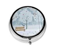 OUYNIEI Birds in The Park on a Snowy Day Printed Round Pill Box Pill Storage Bag