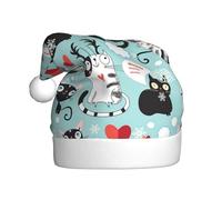 Ouyniei Black And White Cats Printed Christmas Hat For Adult Christmas Decorative Hat