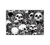 Ouyniei Black Floral Skull Printed Decorative Area Rugs 5x7/ 2x3, Non-Slip Short Pile Machine Washable Carpet For Living Room/Bedroom/Dining Room/Laundry Room/Kitchen/Home/Corridor/Porch/Office