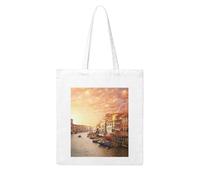 Ouyniei Canvas Tote Bag For Women Beautiful Venice Canal View Print Lightweight Shopper For Books, Groceries, Beach & Work