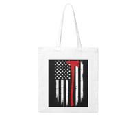 Ouyniei Canvas Tote Bag For Women Red Line Firefighter Usa Flag Print Lightweight Shopper For Books, Groceries, Beach & Work