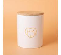 Ouyniei Ceramic Pet Urn with Cute Patterns, Bamboo Sealed Lid Ashes Container, Small Medium Large Sizes Pet Memorial Box(Middle Golden Heart Cat Head)