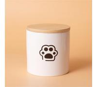 Ouyniei Ceramic Pet Urn with Cute Patterns, Bamboo Sealed Lid Ashes Container, Small Medium Large Sizes Pet Memorial Box(Middle Black Paw Print)
