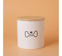 Ouyniei Ceramic Pet Urn with Cute Patterns, Bamboo Sealed Lid Ashes Container, Small Medium Large Sizes Pet Memorial Box(Middle Black Dog Chewing)