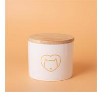 Ouyniei Ceramic Pet Urn with Cute Patterns, Bamboo Sealed Lid Ashes Container, Small Medium Large Sizes Pet Memorial Box(Small Golden Heart Cat Head)