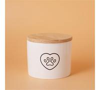 Ouyniei Ceramic Pet Urn with Cute Patterns, Bamboo Sealed Lid Ashes Container, Small Medium Large Sizes Pet Memorial Box(Small Black Heart Paw Print)