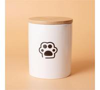 Ouyniei Ceramic Pet Urn with Cute Patterns, Bamboo Sealed Lid Ashes Container, Small Medium Large Sizes Pet Memorial Box(Large Black Paw Print)