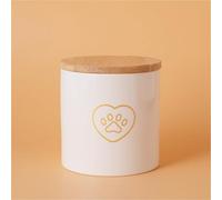 Ouyniei Ceramic Pet Urn with Cute Patterns, Bamboo Sealed Lid Ashes Container, Small Medium Large Sizes Pet Memorial Box(Middle Golden Heart Paw Print)