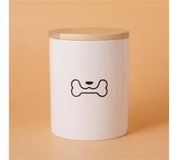 Ouyniei Ceramic Pet Urn with Cute Patterns, Bamboo Sealed Lid Ashes Container, Small Medium Large Sizes Pet Memorial Box(Large Black Dog Chewing)