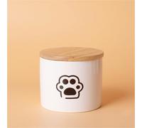 Ouyniei Ceramic Pet Urn with Cute Patterns, Bamboo Sealed Lid Ashes Container, Small Medium Large Sizes Pet Memorial Box(Small Black Paw Print)
