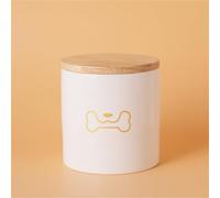 Ouyniei Ceramic Pet Urn with Cute Patterns, Bamboo Sealed Lid Ashes Container, Small Medium Large Sizes Pet Memorial Box(Middle Golden Dog Bone)