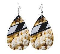 OUYNIEI Cinema Movie Clapboard And Popcorn printed Leather Earring decoration jewelry